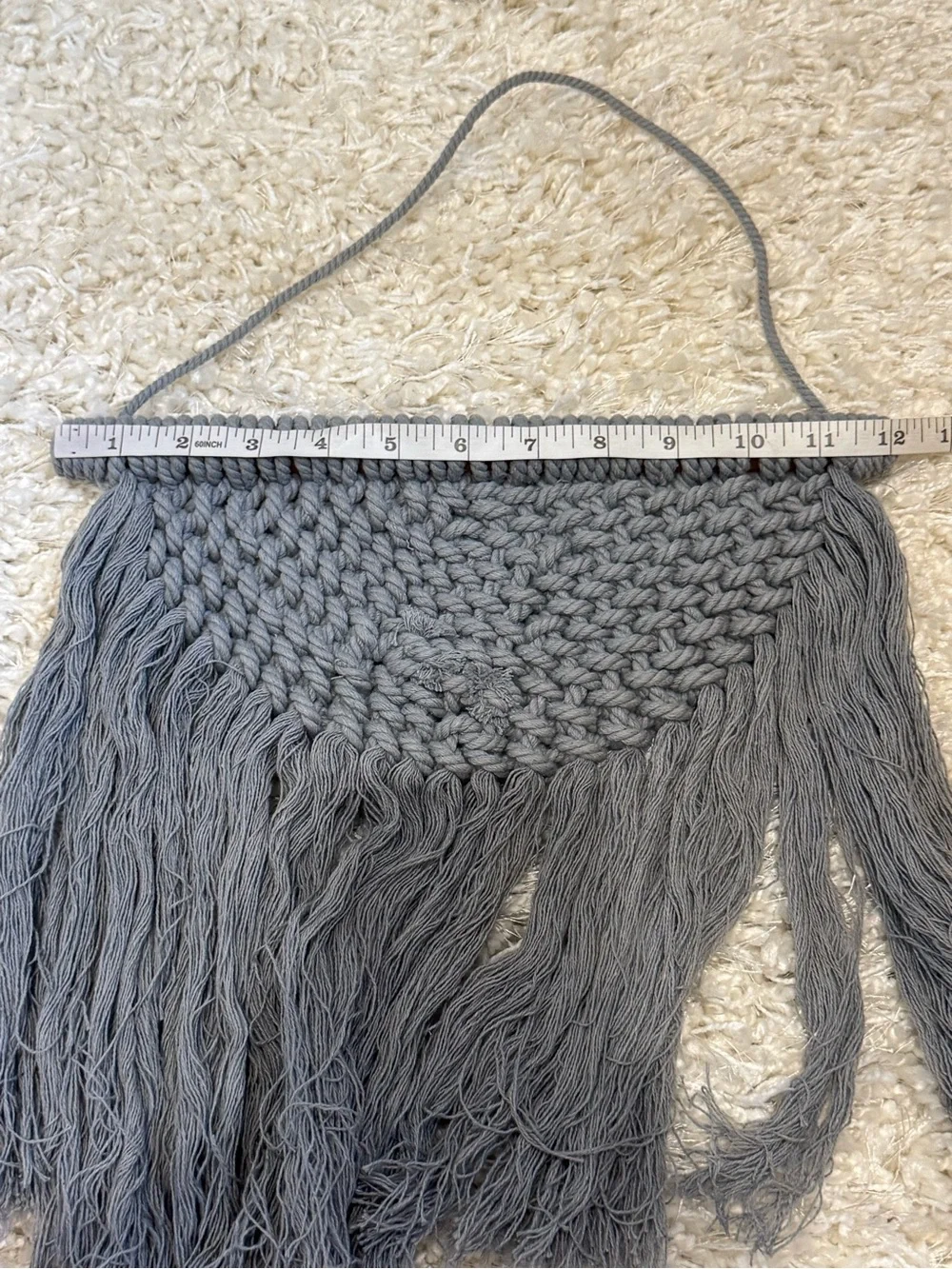 Handmade Macrame Half Moon Woven Wall Hanging Gray Boho Fiber Art